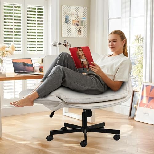 Criss Cross Chair with Wheels & Arms, Chenille Cross Legged Office Chair ...