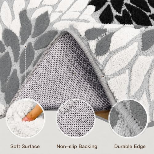 Arenarug 5x7 Area Rugs High-Low Plush Pile Washable Rug, Grey White Black