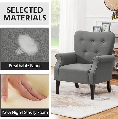Yaheetech High Back Accent Chair with Rolled Arms for Bedroom, Dark Gray