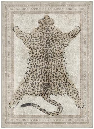 Bavni Leopard Rug 8x10 Cheetah Animal Print Rug Washable Jungle Rugs White