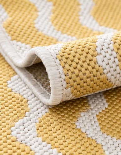 Rugs.com Outdoor Coastal Collection Rug – 5 Ft Runner Yellow Flatweave-Pile R...