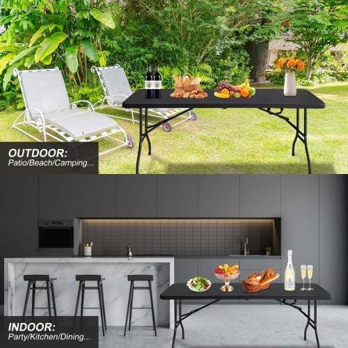 Folding Table 6FT 300LBS – Portable Waterproof Plastic Table with Handle
