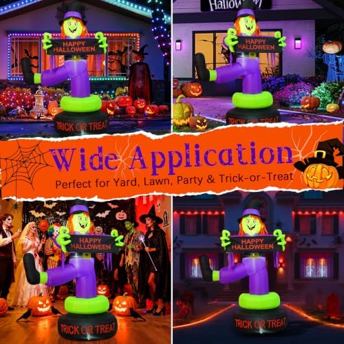 6FT Rotating Halloween Inflatables Outdoor Witch, 360° Swivel Base Lighted wi...