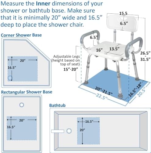 Vaunn Medical Deluxe Spa Shower Chair with Arms and Back, Bath Seat for Senio...