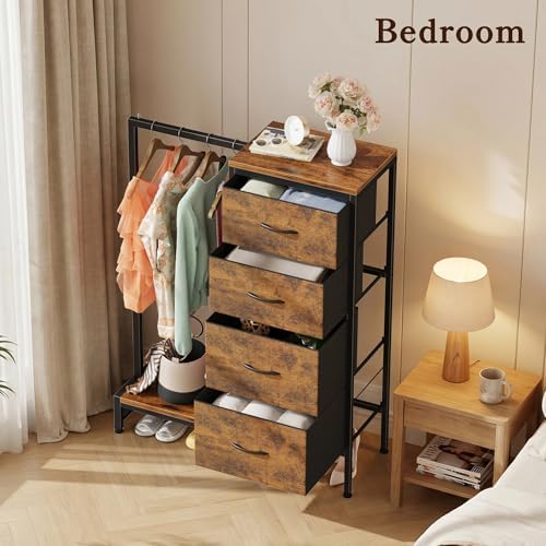 HIGDBFE Tall Dresser 44''H with Hanging Rack, 4 Drawers Small Closet ...