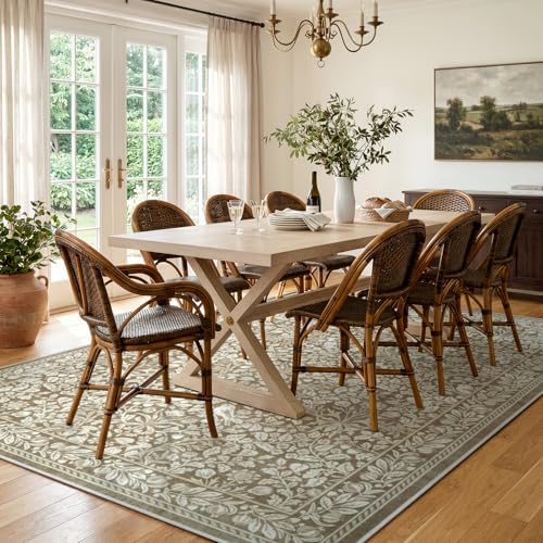 LIVEBOX 8x10 Neutral Area Rugs for Living Room, Vintage Floral Non-Slip Washa...