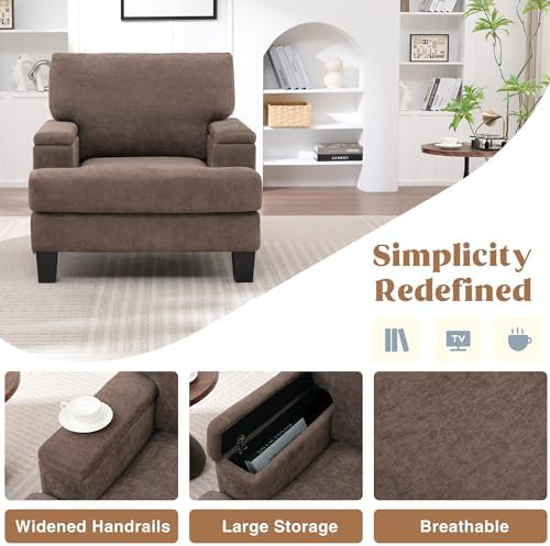 Modern Upholstered Accent Chair, Living Room Chairs with Storage Armrest, Com...
