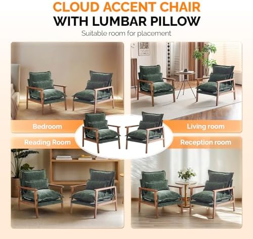 VINGLI Mid-Century Modern Cloud Accent Armchairs set of 2 with Lumbar Pillow,...
