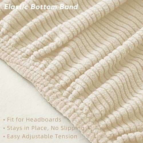 Bed Headboard Cover Queen, Stretch Head Board Slipcover Washable | Jacquard Protector Slip Cover for Upholstered Headboard for Bedroom Decor, Slanted Rib White, Queen (Length 59"-67")