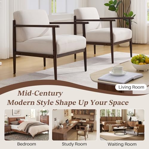 Mid Century Modern Accent Chair with Wood Frame Wide Seat & Thick Cushion