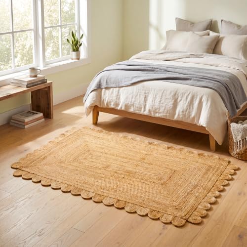 GRUHUM Scalloped Jute Area Rug 5X8ft Natural Handwoven Farmhouse Rug Large