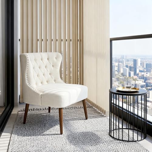 chairus Tufted Cream White Accent Chair, Armless Linen Living Room Chair