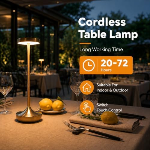 2 Pack Cordless Table Lamps Rechargeable 6000mAh, 72H Runtime