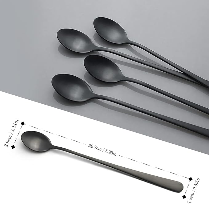 IQCWOOD Long Handle Ice Tea Spoons, 9-inch Black Coffee Stirrers, Stainless - Image 4