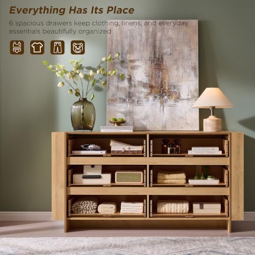 OKD 60" Modern 6 Drawer Dresser for Bedroom, 20" Depth for More Sto...