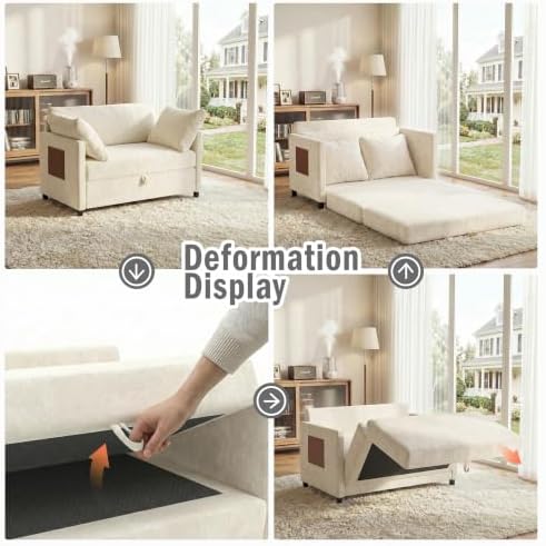 Convertible Sofa Bed with Foldable Side Table, 51" Pull Out Sleeper Couc...