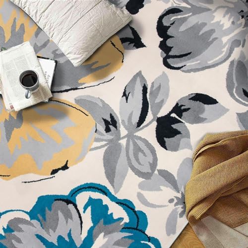 Rugshop Modern Floral Living Room Bedroom Area Rug Cream 5' x 7'