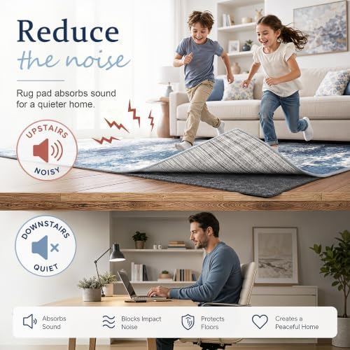 5x7 Non Slip Rug Pad Gripper Cushioned Carpet Pads | Ideas for Hardwood Floors, Thick Felt Liner with Silicone Backing, Under Area Rugs Anti Skid Mat Keep Rugs in Place and Safe