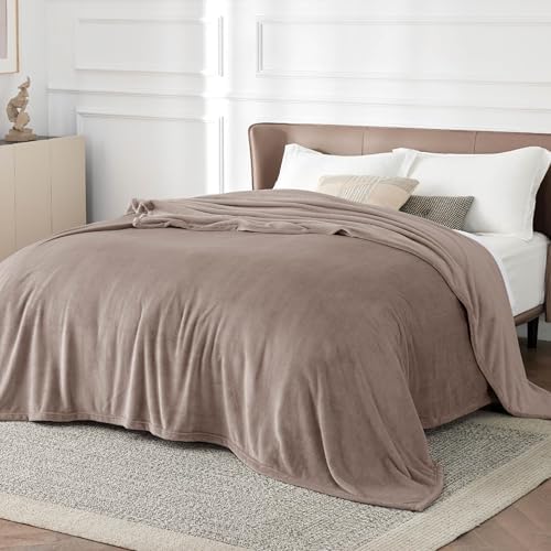 Bedsure GentleSoft Fleece Bed Blankets Queen Size Light Brown - Soft Lightwei...
