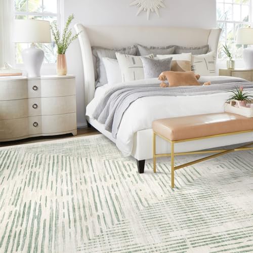 BLISSA 8x10 Area Rugs for Living Room - Soft Washable Geometric Sage Green