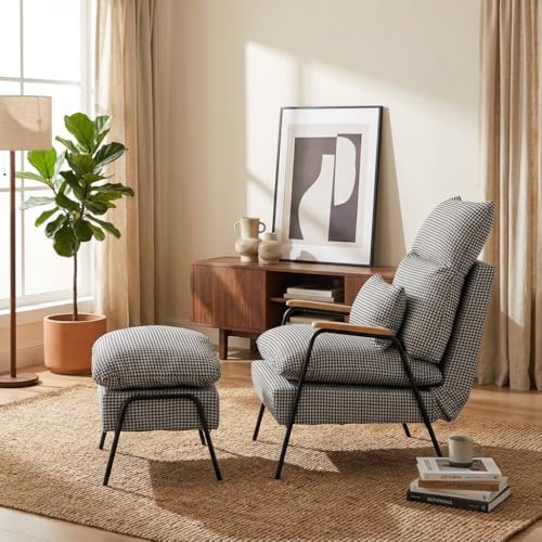 MCombo Accent Recliner Chair with Ottoman, Modern Fabric Armchair, Upholstere...
