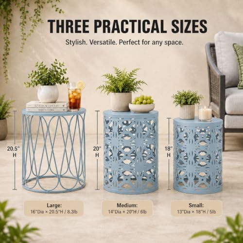 Y&M Outdoor Side Tables Set of 3, Metal Stacking Patio Side Tables for Ou...