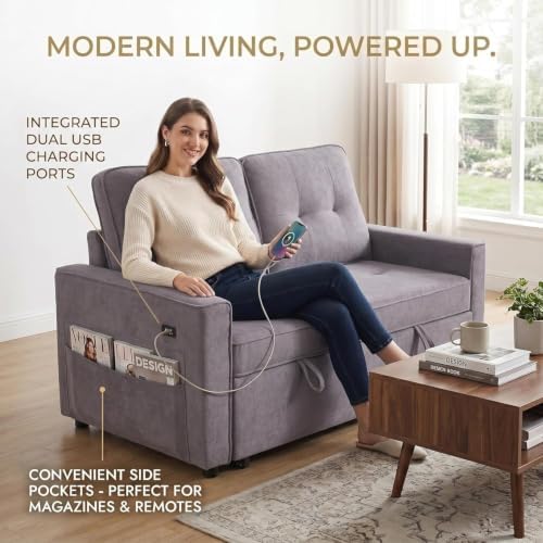 Actinidia 3 in 1 Convertible Sofa Bed, 53" Modern Loveseat Sleeper Sofa ...