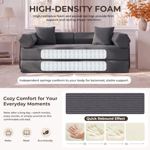 79" Convertible Futon Sofa Bed, Boneless Couch for Living Room | Dark Gray