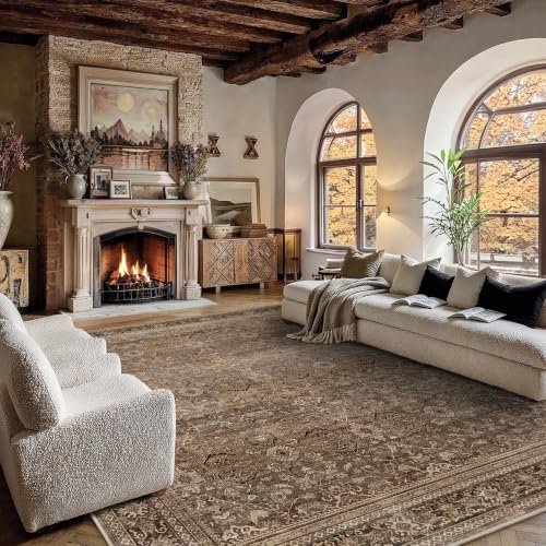 Schweek 9x12 Area Rug for Living Room Washable Vintage Non Slip Rugs Brown