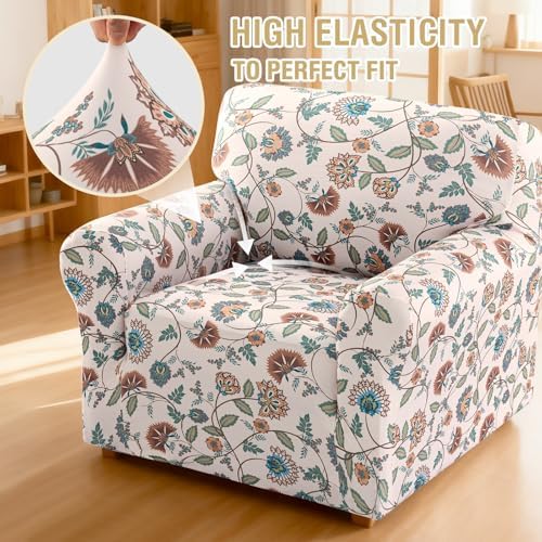 H.VERSAILTEX Printed Chair Slipcovers with Arms Floral Pattern Armchair Cover...