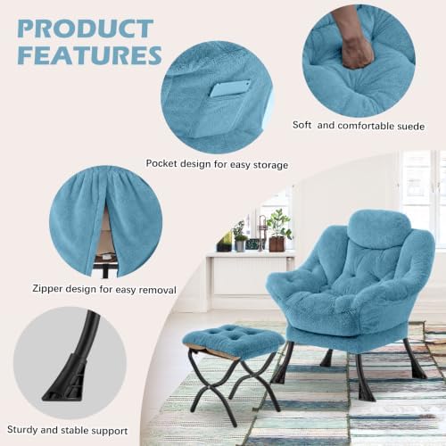 Lazy Chair with Folding Ottoman,Leisure Sofa Chair,Soft Fabric Armchair with ...