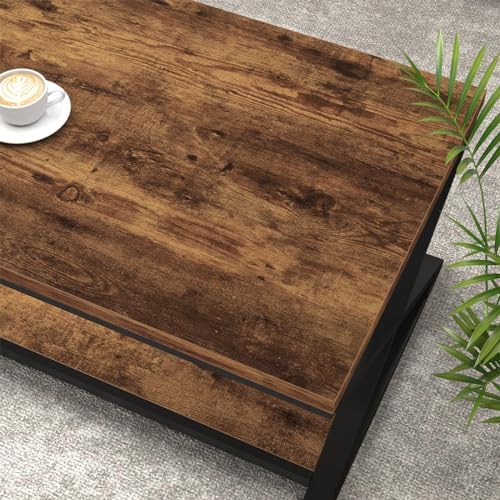 HSH 47" Rectangle Coffee Table with Storage for Living Room, Rustic Brown