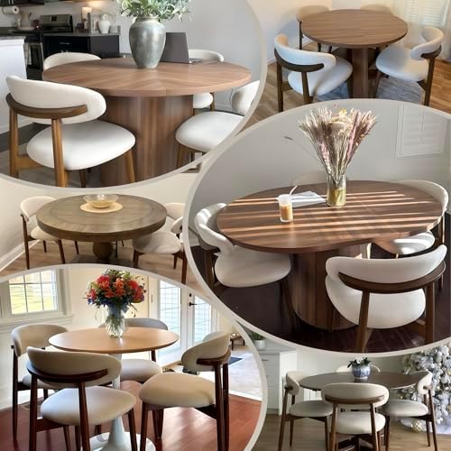 COLAMY Wooden Dining Chairs Set of 2, Upholstered Kitchen Side Chair, Beige