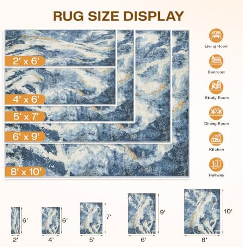 LIVELYGLOW 5x7 Washable Area Rug for Living Room, Non-Slip Carpet