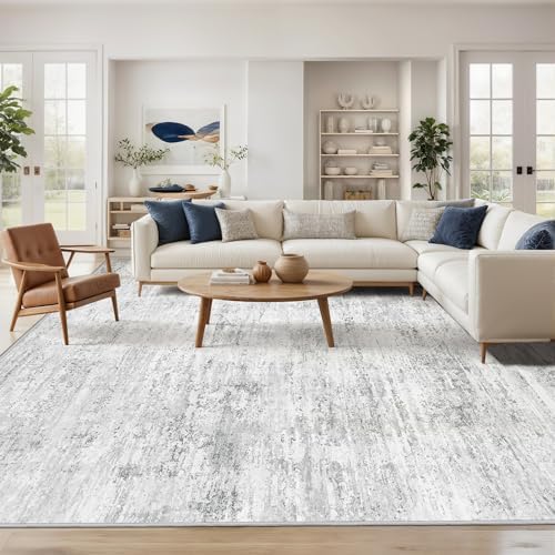 Washable Rugs 8x10, Abstract Large Area Rugs for Living Room, Grey