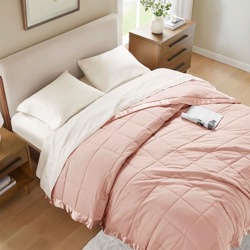 Madison Park Down Alternative Queen Blanket for Bed, Satin Trim, Blush