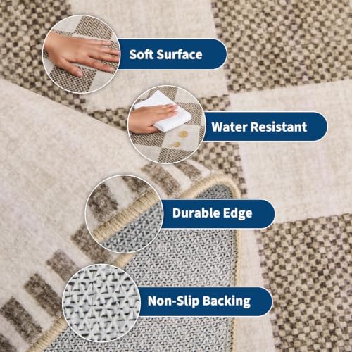 Garvee Large Checkered 10x14 Rug for Living Room Washable Non Slip, Beige