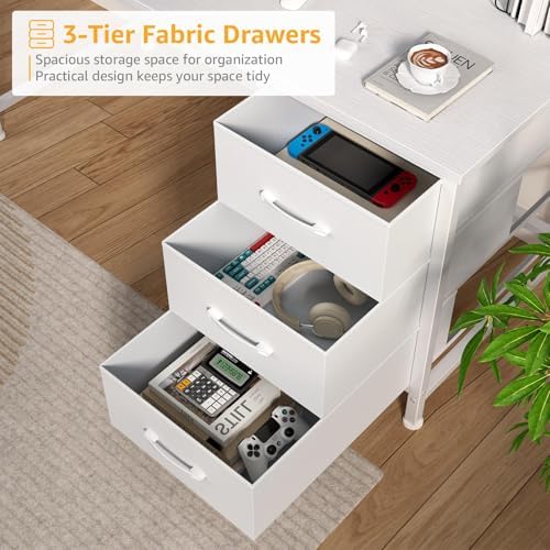 DLisiting White Computer Desk with Hutch & Drawers - 47 Inch Modern Study...