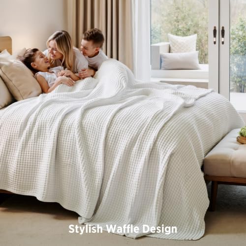 Bedsure Cooling Waffle Blanket for Hot Sleepers, Ivory, Queen, 90"x90"
