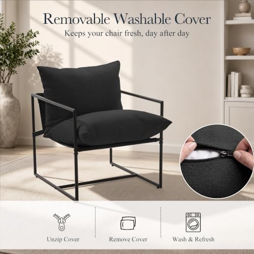 Modern Accent Chair, Upholstered Reading Sling Chair with Metal Frame and Sof...