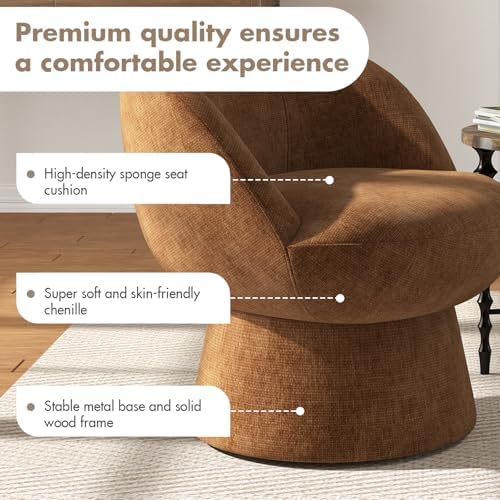 Modern Swivel Barrel Lounge Chair, Brown Chenille Accent Chair