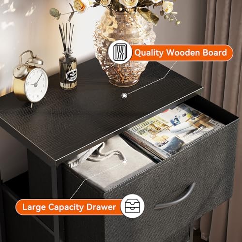 AODK Small Dresser for Bedroom Nightstand with 3 Storage Drawers, Black