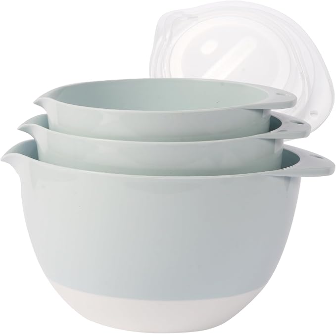 3 Plastic Mixing Bowls with Lids, Pour Spout, TPR Bottom, Mixing Bowl Set by JCXivan