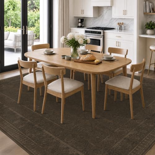 Brown Vintage Washable 8x10 Area Rug for Living Room & Bedroom, Non-Slip ...