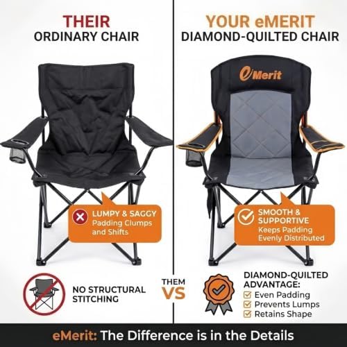 EMERIT 2-Pack Folding Camping Chair, Diamond-Quilted & Adjustable Armrest