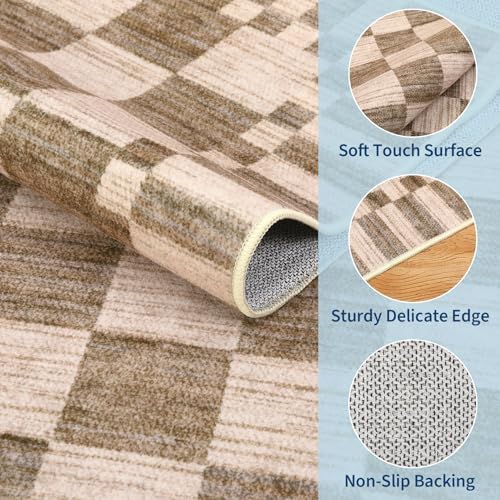 GarveeHome 9x12 Area Rugs for Living Room Washable Checkered Rug Bedroom