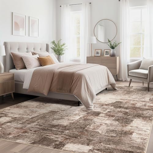 kakania Abstract 10x14 Area Rugs for Living Room: Washable Rugs Brown