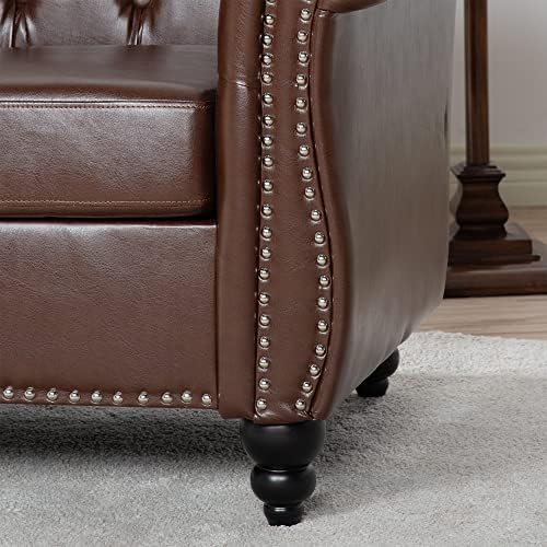 LEVNARY Leather Chesterfield Chair, Mid-Century Modern Single Sofa Chair, Tuf...