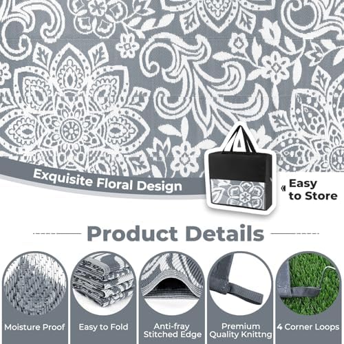 Findosom Waterproof Outdoor Rug 6' x 9' - Reversible Mandala Outdoor ...