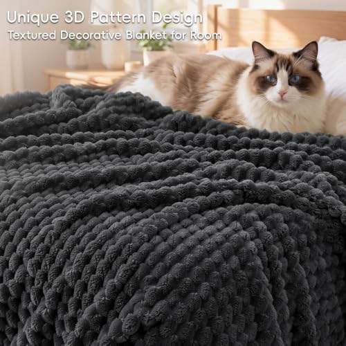 PHF Soft Cozy Fleece Blanket King, 340GSM Lightweight Warmth, Dark Grey